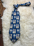 Profuomo Limited Edition Silk Mens Blue Floral Geometric Grid Patterned Tie