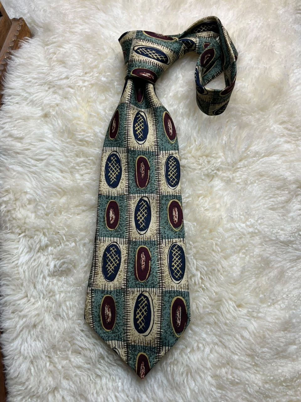 Burton Menswear Abstract Geometric -Sage Green & Navy Necktie
