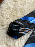 St Bernard Mens Striped Necktie - Black & Electric Blue Diagonal Stripe Tie