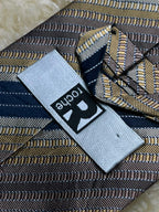 Roche 100% Pure Silk Striped - Navy Blue, Gold & Taupe Textured Tie