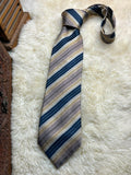 Roche 100% Pure Silk Striped - Navy Blue, Gold & Taupe Textured Tie