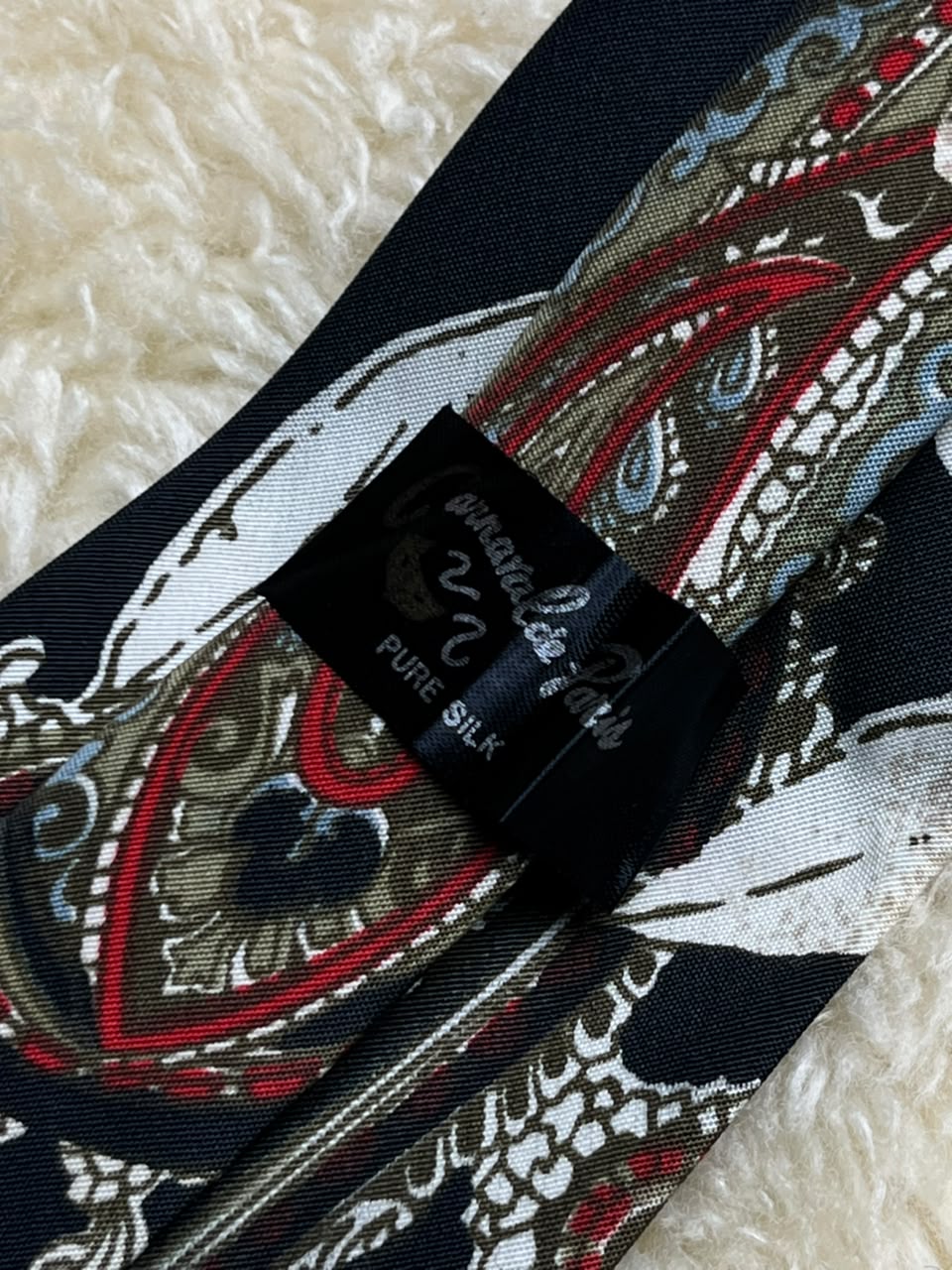 Emanuele Paris Pure Silk - Black Botanical Leaf & Paisley tie