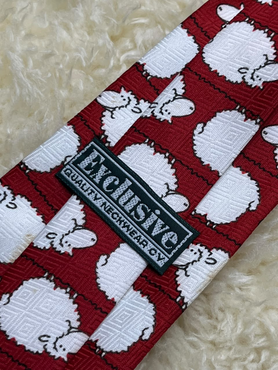 Red Silk  White Sheep Black Sheep Novelty Animal Print Handmade Necktie
