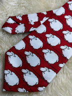 Red Silk  White Sheep Black Sheep Novelty Animal Print Handmade Necktie