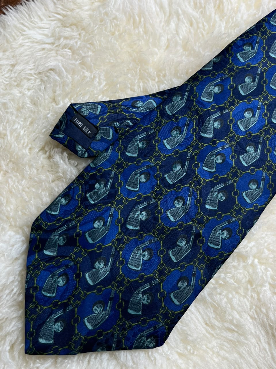 Classic Design Pure Silk Golf - Royal Blue Golf Clubs & Chains Novelty Tie