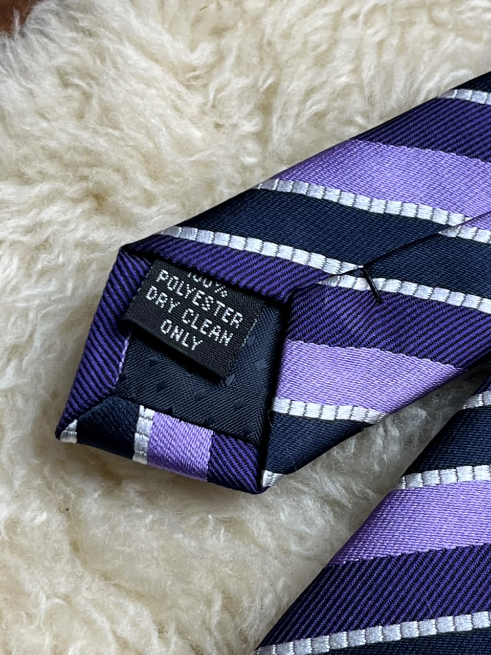 Mens Purple Striped Dark Navy Black Silver Diagonal Stripe Necktie