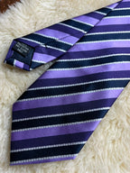 Mens Purple Striped Dark Navy Black Silver Diagonal Stripe Necktie