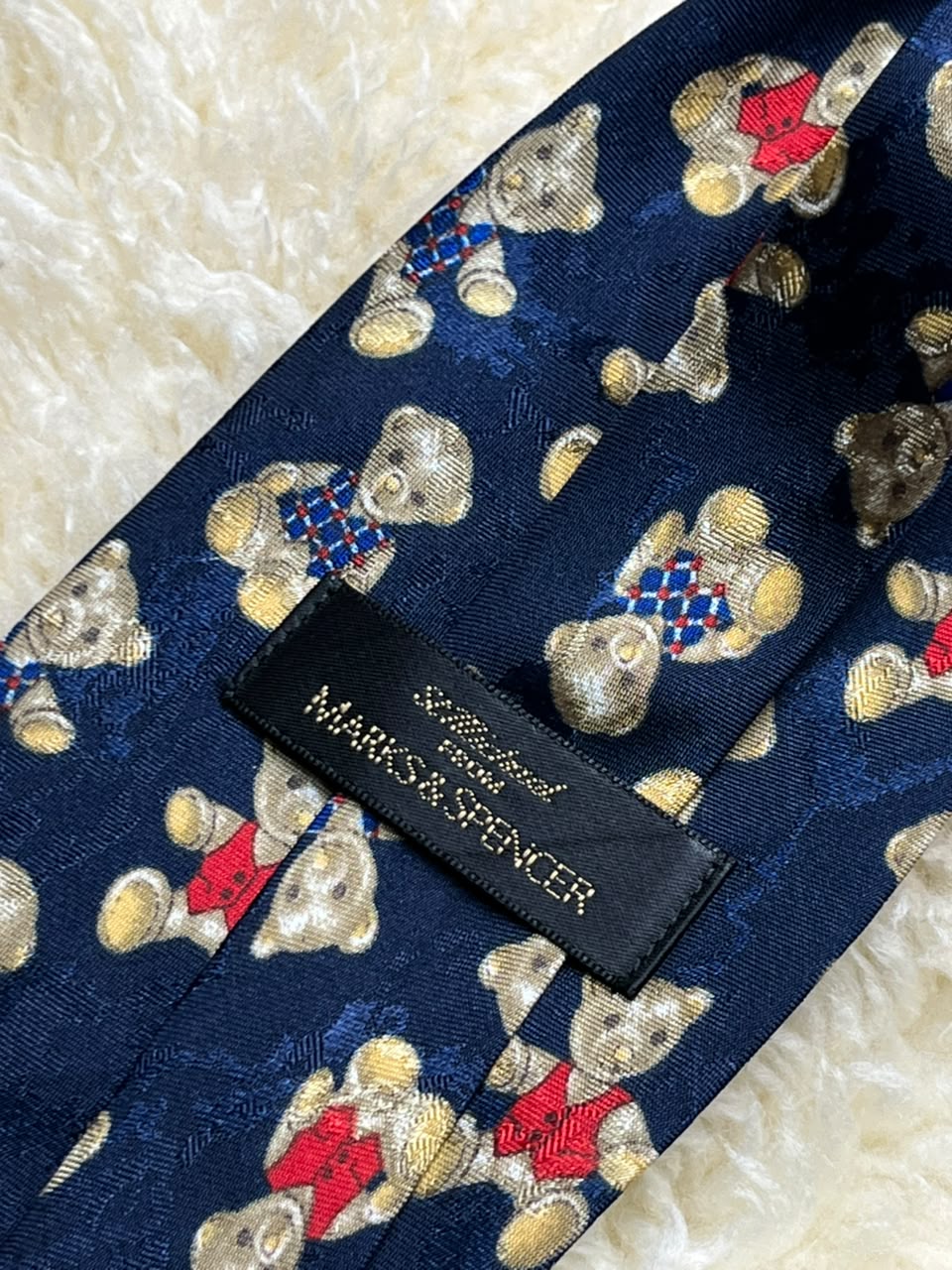 Marks & Spencer Vintage Teddy Bear Navy Blue Tie
