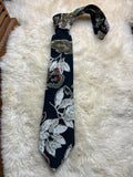 Emanuele Paris Pure Silk - Black Botanical Leaf & Paisley tie