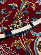 Womens Navy Blue Leather Belt Silver Turn Lock Kelly Lock Buckle