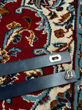Womens Navy Blue Leather Belt Silver Turn Lock Kelly Lock Buckle