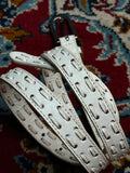 White Leather Belt Laced Whipstitch Design Silver Buckle