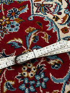 White Leather Belt Laced Whipstitch Design Silver Buckle