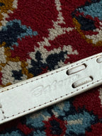White Leather Belt Laced Whipstitch Design Silver Buckle