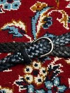 Dark Navy Blue black Braided Leather Belt Woven Silver Buckle
