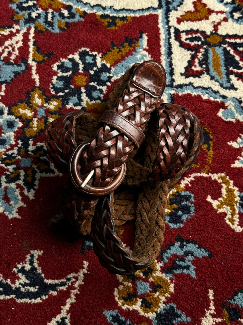 Dark Brown Woven Braided Leather Belt Leather