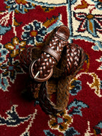 Dark Brown Woven Braided Leather Belt Leather