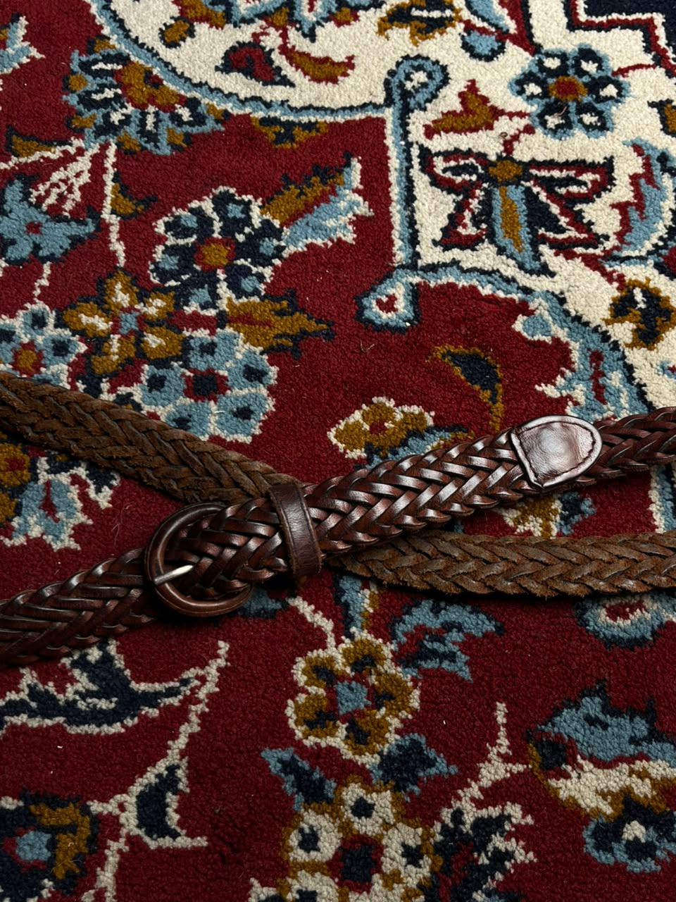 Dark Brown Woven Braided Leather Belt Leather