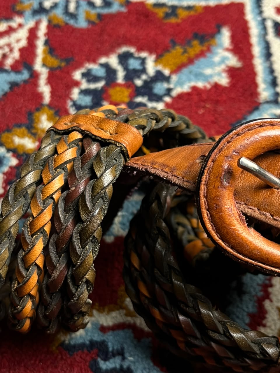 Geoffrey beene Woven BraidedTwo Tone Brown Leather Belt