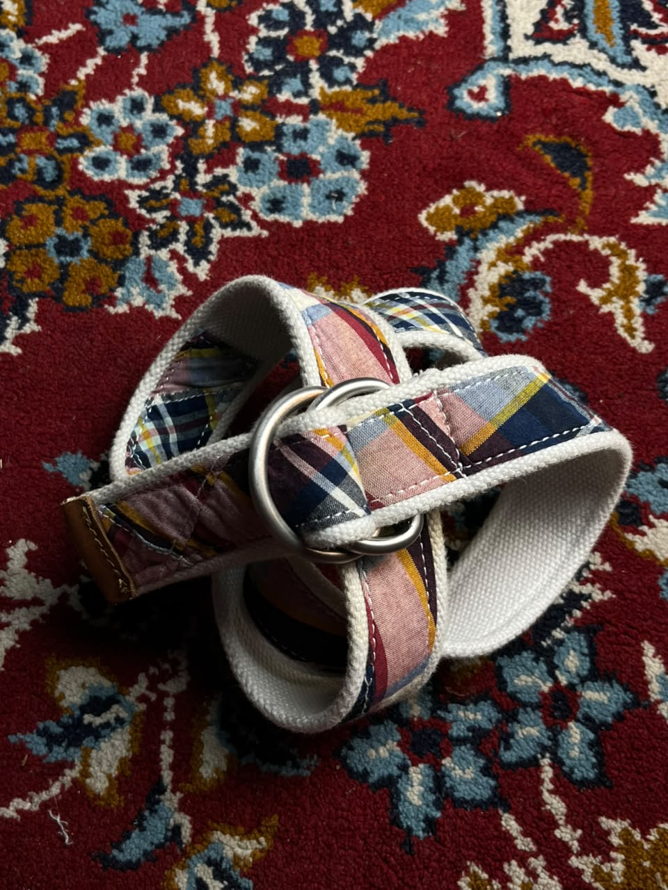 GAP Plaid Cotton Canvas Belt Double D Ring