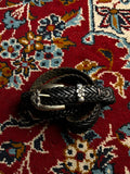 Black Braided Leather Belt Silver Floral Flower Buckle Loop Set
