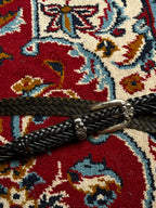 Black Braided Leather Belt Silver Floral Flower Buckle Loop Set