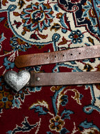 Western Floral Embossed Silver Engraved Heart Buckle Leather Belt