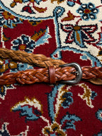 Express Cognac Brown Braided Woven Leather Belt Silver Buckle
