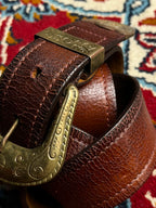 Western Leather Belt Brown Crackled Distressed 3 Piece Brass Buckle