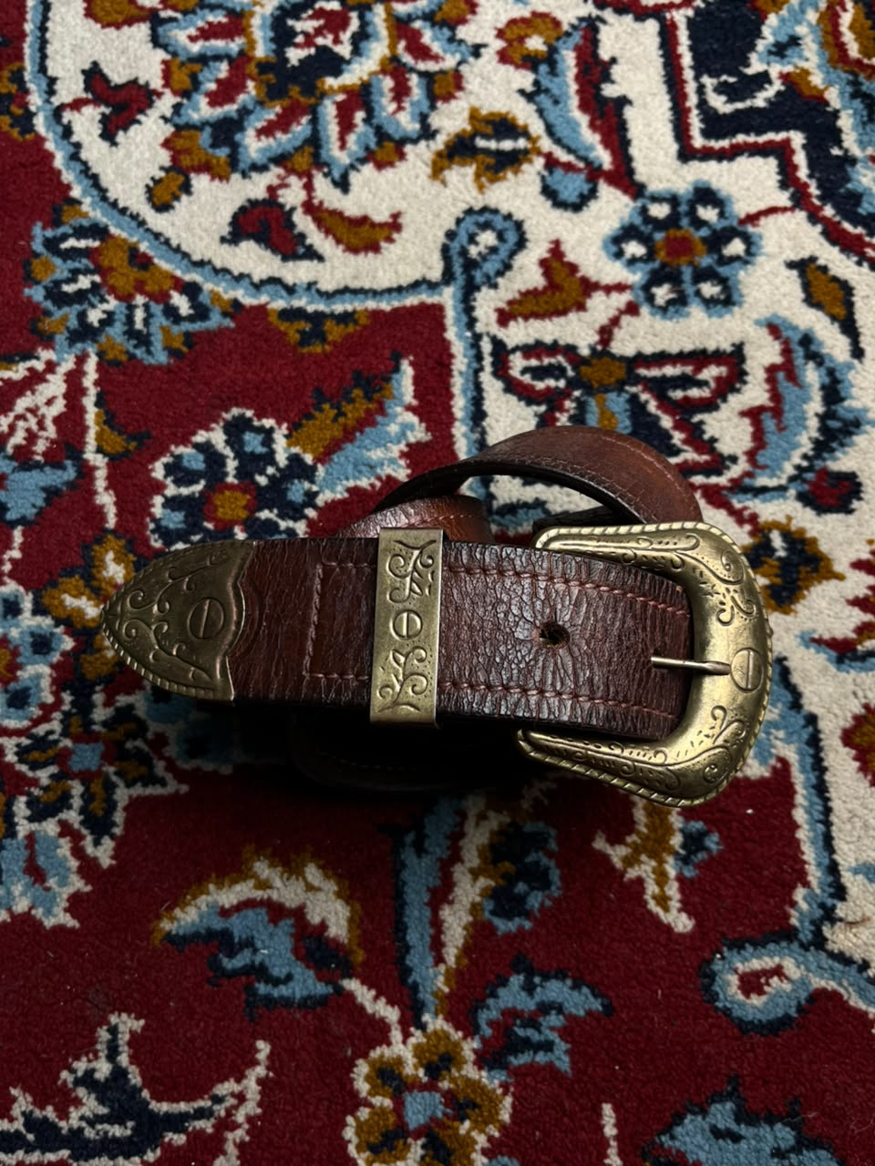 Western Leather Belt Brown Crackled Distressed 3 Piece Brass Buckle
