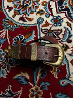 Western Leather Belt Brown Crackled Distressed 3 Piece Brass Buckle