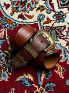 Western Leather Belt Brown Crackled Distressed 3 Piece Brass Buckle