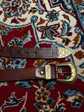 Western Leather Belt Brown Crackled Distressed 3 Piece Brass Buckle