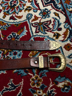 Western Leather Belt Brown Crackled Distressed 3 Piece Brass Buckle