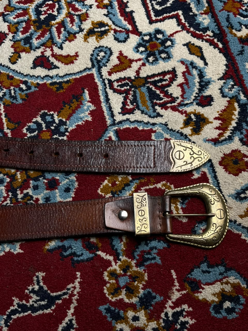 Western Leather Belt Brown Crackled Distressed 3 Piece Brass Buckle