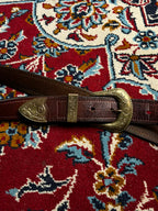 Western Leather Belt Brown Crackled Distressed 3 Piece Brass Buckle