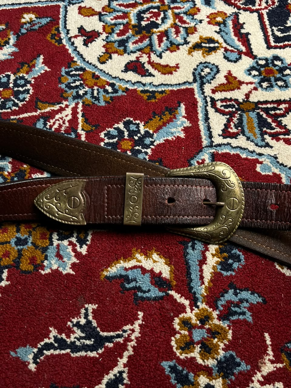 Western Leather Belt Brown Crackled Distressed 3 Piece Brass Buckle