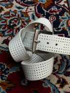 Mens White Rubber Perforated Belt