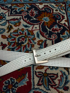 Mens White Rubber Perforated Belt