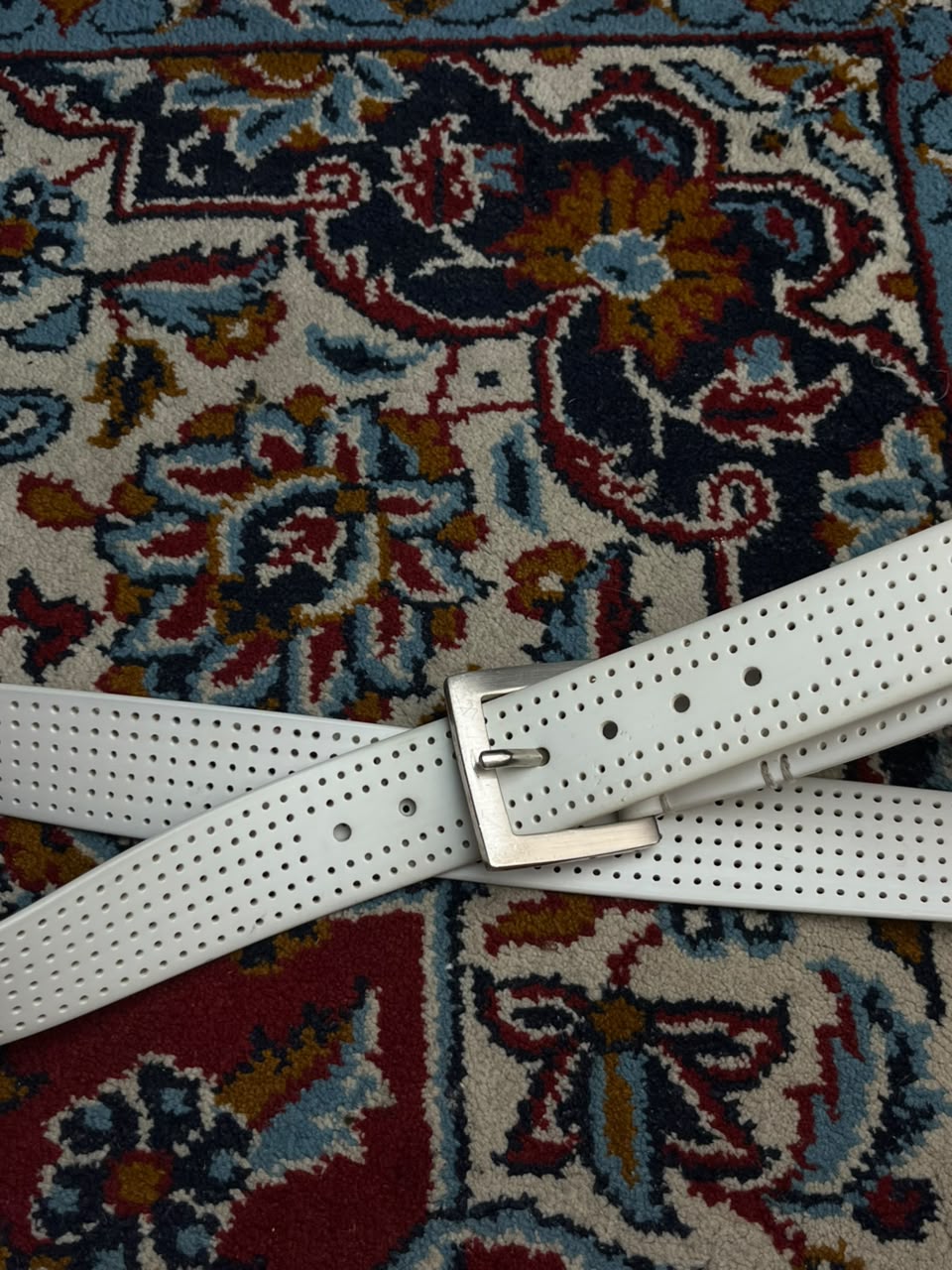 Mens White Rubber Perforated Belt