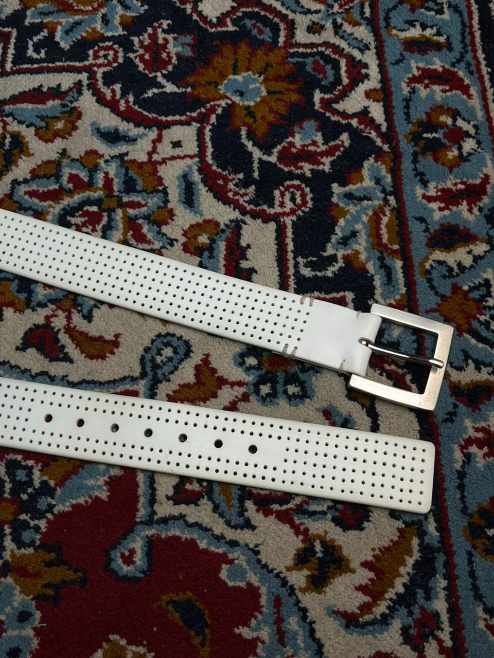 Mens White Rubber Perforated Belt
