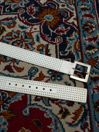 Mens White Rubber Perforated Belt