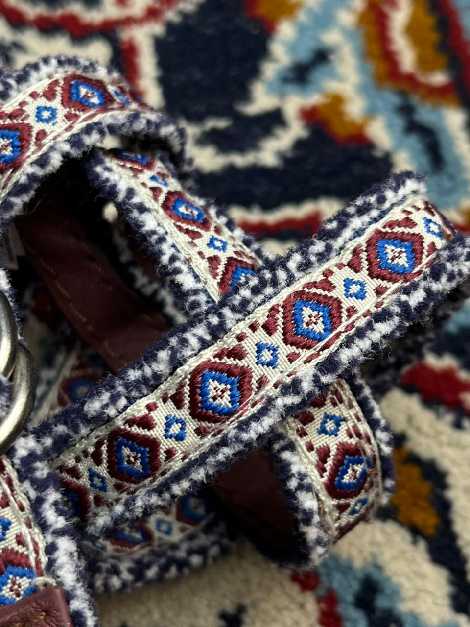 Boho Geometric Woven Fabric Belt Double O Ring Buckle
