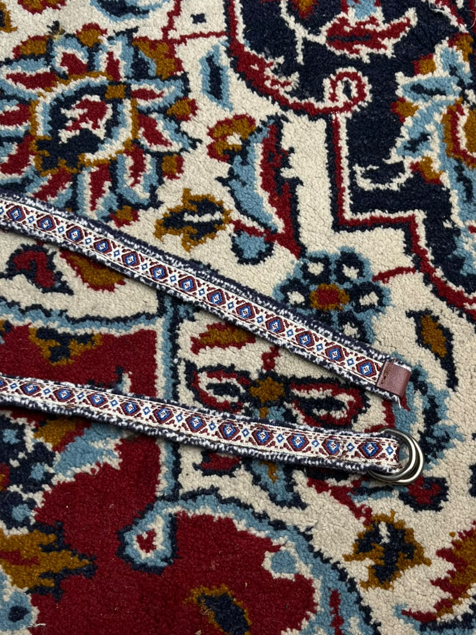 Boho Geometric Woven Fabric Belt Double O Ring Buckle