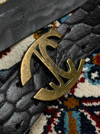 Just Cavalli Roberto Black Crocodile Embossed Leather Belt Brass JC Buckle