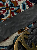 Just Cavalli Roberto Black Crocodile Embossed Leather Belt Brass JC Buckle
