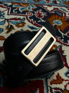 Gucci Black Leather Belt Silver Logo Plaque Buckle