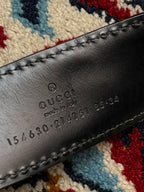 Gucci Black Leather Belt Silver Logo Plaque Buckle