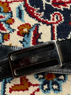 Gucci Black Leather Belt Silver Logo Plaque Buckle