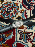 Western Black Faux Lizard Rubber Belt Silver Pink Rhinestone Buckle